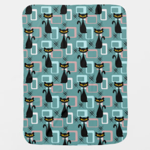 Mid Century black cat pattern Baby Blanket