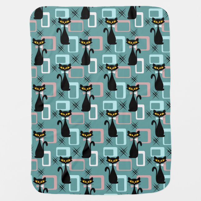 Mid Century black cat pattern Baby Blanket (Front)