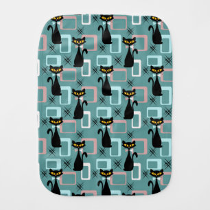 Mid Century black cat pattern Baby Burp Cloth