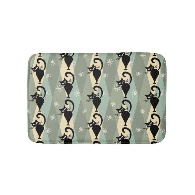 Mid Century black cat pattern Bath Mat (Front)
