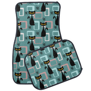Mid Century black cat pattern Car Floor Mat