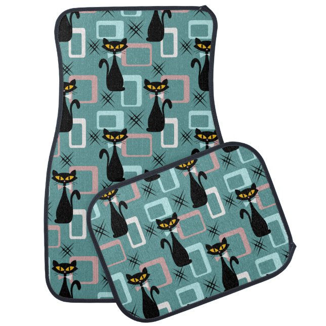 Mid Century black cat pattern Car Floor Mat (Set)