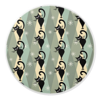 Mid Century black cat pattern Ceramic Knob