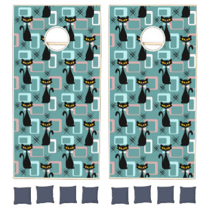 Mid Century black cat pattern  Cornhole Set