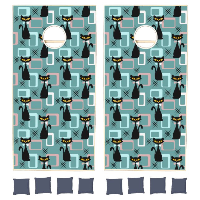 Mid Century black cat pattern  Cornhole Set (Set)
