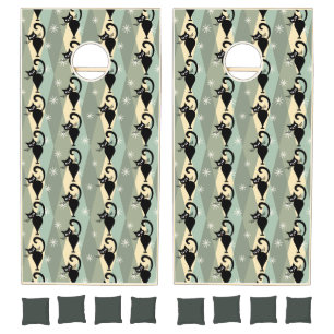 Mid Century black cat pattern Cornhole Set