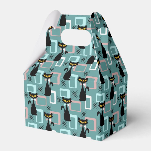 Mid Century black cat pattern Favor Boxes (Front Side)