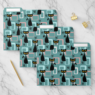 Mid Century black cat pattern File Folder