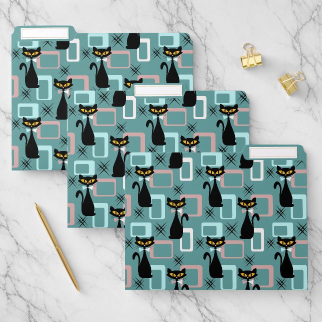 Mid Century black cat pattern File Folder (Set)