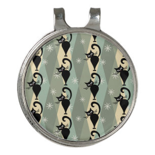 Mid Century black cat pattern Golf Hat Clip