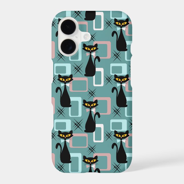 Mid Century black cat pattern  Iphone Case (Back)