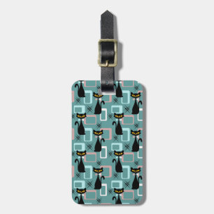 Mid Century black cat pattern Luggage Tag