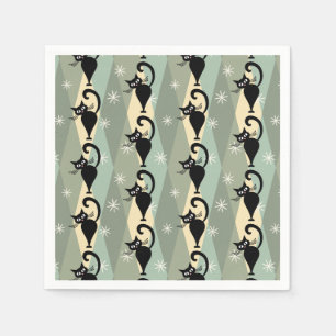 Mid Century black cat pattern Napkins