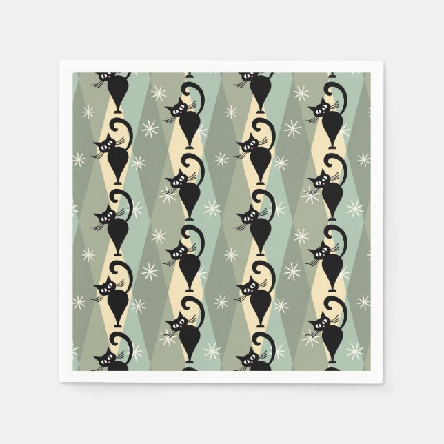 Mid Century black cat pattern Napkins (Front)