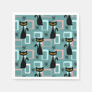 Mid Century black cat pattern Napkins