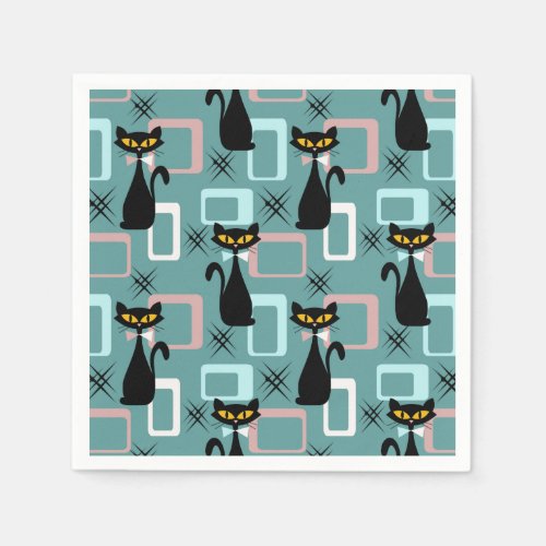 Mid Century black cat pattern Napkins