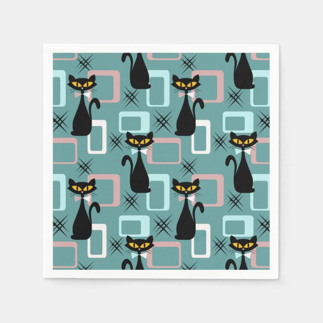 Mid Century black cat pattern Napkins (Front)
