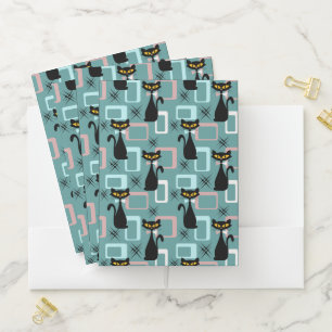 Mid Century black cat pattern Pocket Folder