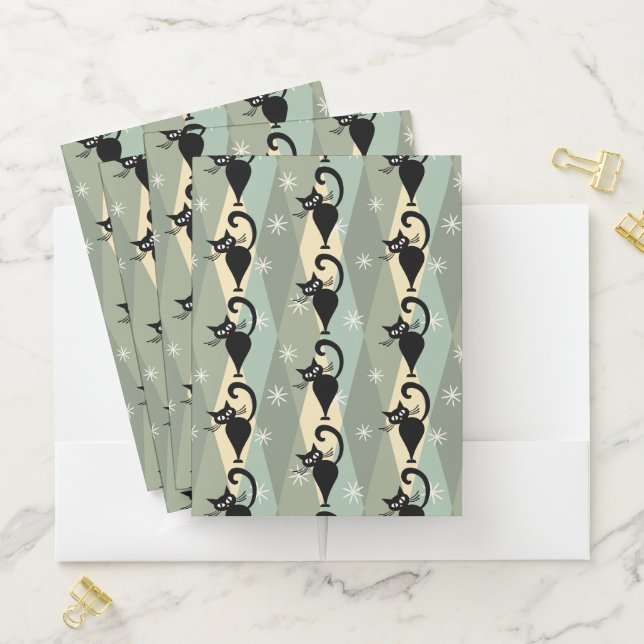 Mid Century black cat pattern Pocket Folder (In Situ)