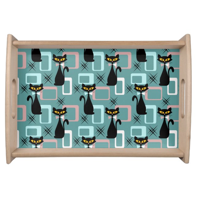 Mid Century black cat pattern Serving Tray (Front)