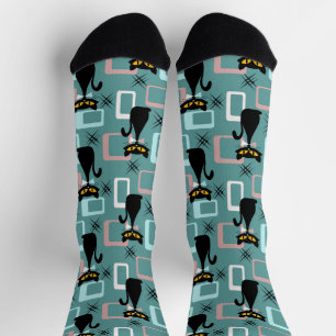 Mid Century black cat pattern Socks