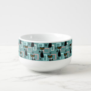 Mid Century black cat pattern Soup Mug