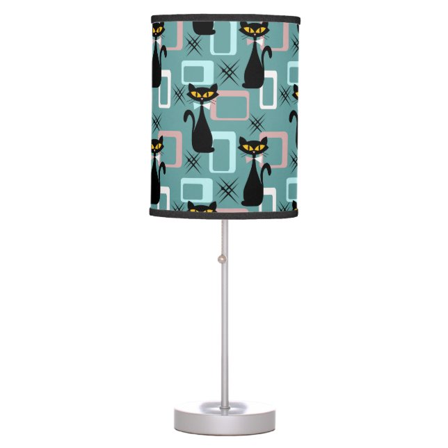 Mid Century black cat pattern Table Lamp (Front)