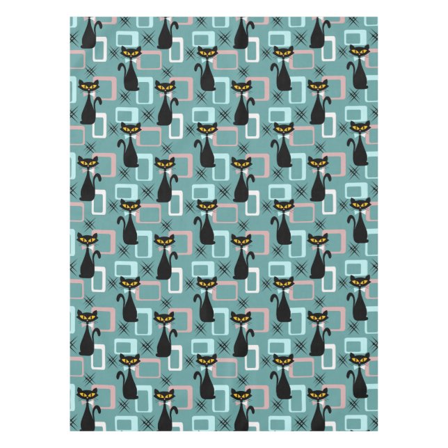 Mid Century black cat pattern Tablecloth (Front)