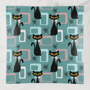 Mid Century black cat pattern Trinket Tray