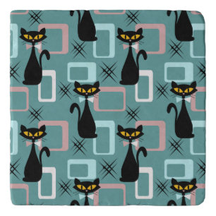 Mid Century black cat pattern Trivet