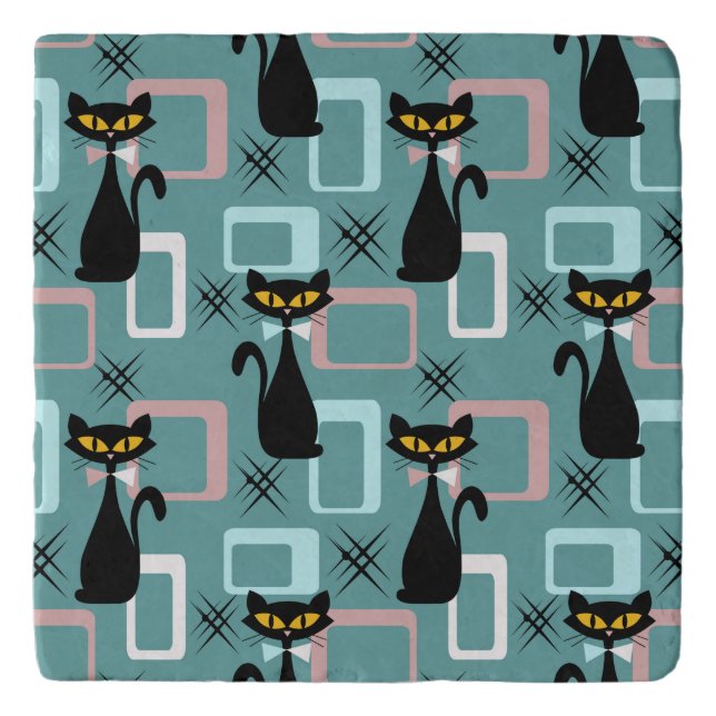 Mid Century black cat pattern Trivet (Front)