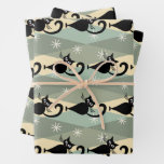Mid Century black cat pattern Wrapping Paper Sheets