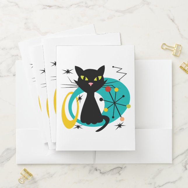 Mid Century black cat Pocket Folder (In Situ)