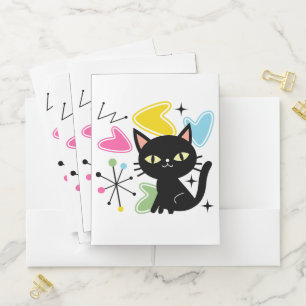 Mid Century black cat Pocket Folder