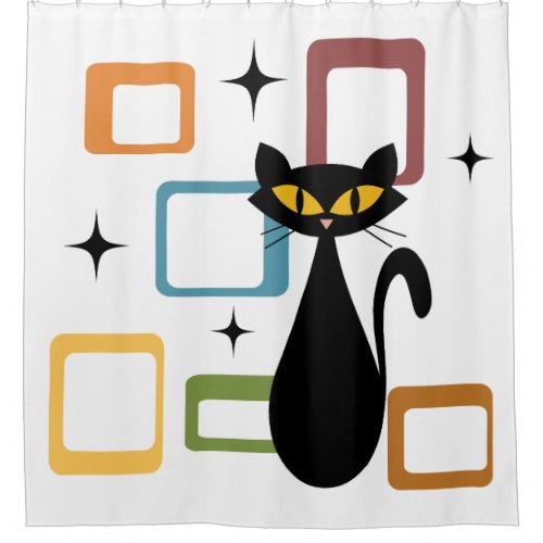 Mid Century black cat Shower Curtain