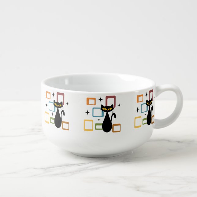 Mid Century black cat Soup Mug (Left)