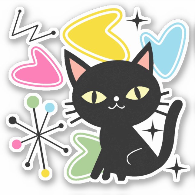 Mid Century black cat Sticker (Front)