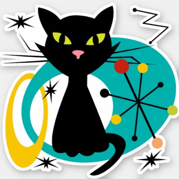 Mid Century Black Cat Sticker by BattaAnastasia at Zazzle