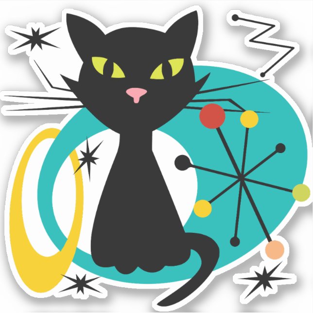 Mid Century black cat Sticker (Front)