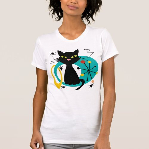 Mid Century black cat T_Shirt