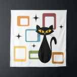 Mid Century black cat Tapestry<br><div class="desc">Colorful abstract Mid Century style illustration with black cat,  black stars and colorful cubes decoration on white background. You can add your name/monogram to personalize the item.</div>