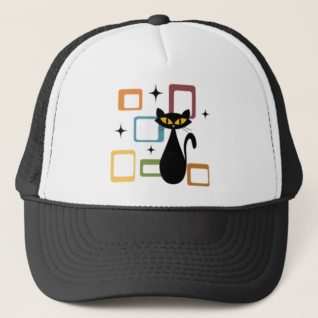 Mid Century black cat Trucker Hat (Front)