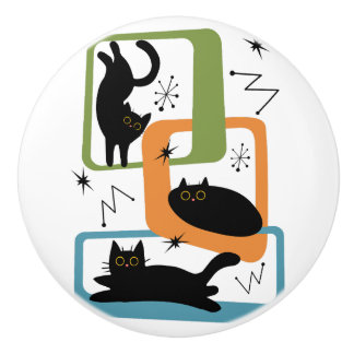 Mid Century black cats Ceramic Knob