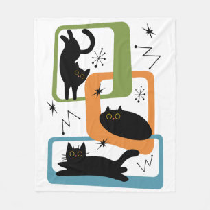 Mid Century black cats Fleece Blanket