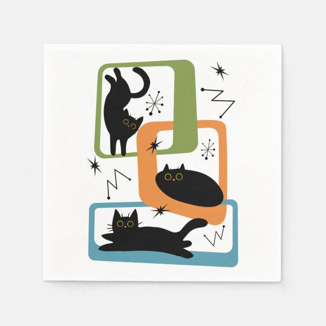 Mid Century black cats Napkins (Front)