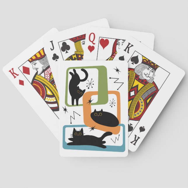 Mid Century black cats Poker Cards (Back)