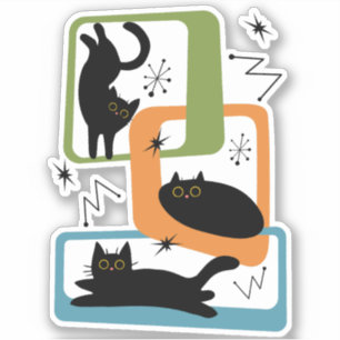 Mid Century black cats Sticker