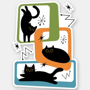 Mid Century Black Cats Sticker by BattaAnastasia at Zazzle
