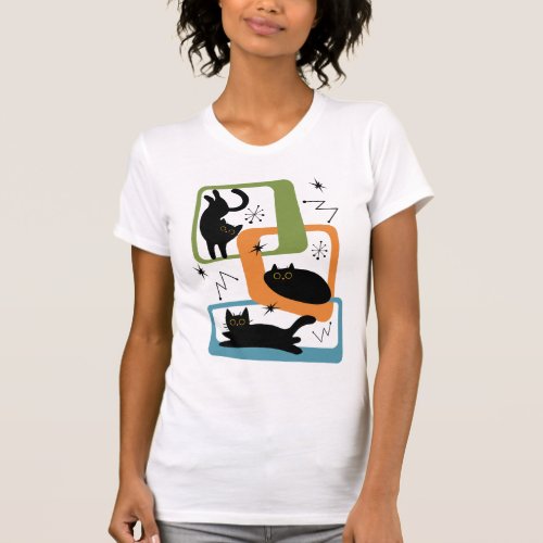 Mid Century black cats T_Shirt