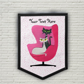 Mid Century Black White Cats Pink Chair Dots Pennant